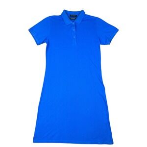Foxcroft Blue Polo Dress Short Sleeve 100% Cotton Rib Trim Button Placket Mini